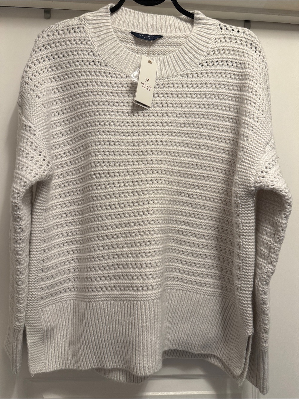 Denver Hayes Open Stitch Crewneck Sweater in Off-White